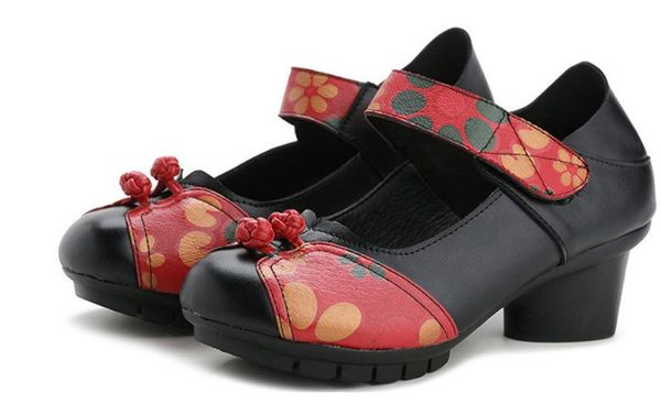 

2019 women's shoes in spring and autumn with new style middle heel coarse heel round head mother shoes #118, Black