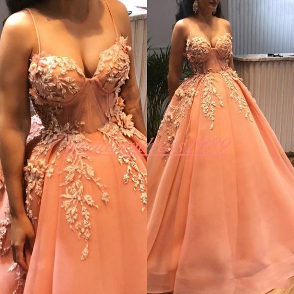 Exquisite Spitze Abendkleider Spaghetti Tüll Orange 2019 Formelle Festzug Party Kleid Plus Größe Afrikanische Prom Junioren Kleider Vestido de noche