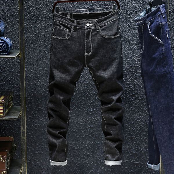 

2020 autumn winterr black and blue jeans men denim trousers male slim fit jean brand plus size 40 42 44 46