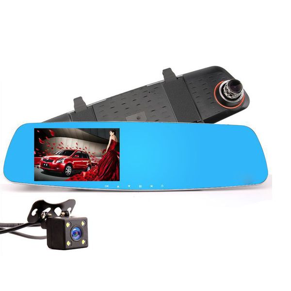 

4.3 inch car dvr night vision dual lens car detector 1080p hd reversing image rearview mirror gravity sensor driving recorder