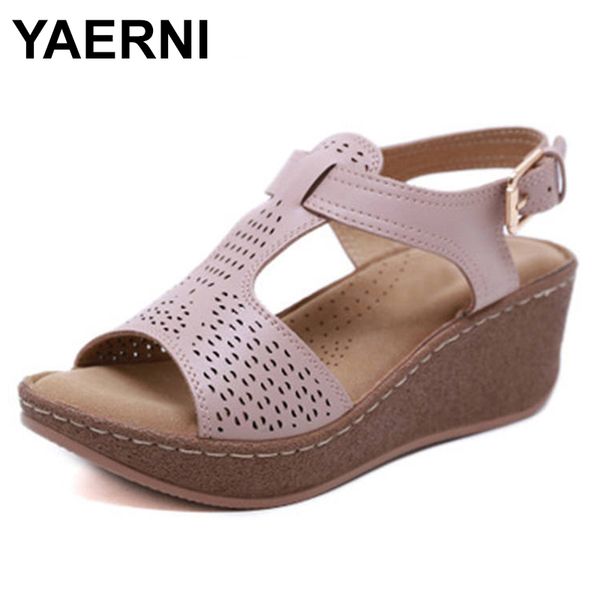 

yaerni women sandals plus size 42 wedges shoes woman heels sandals chaussures femme soft bottom platform gladiator casua, Black