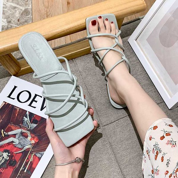 

in summer wear square headband design, bare toe shows thin roman style 2020 beach shoes one word sandal fashion, Black
