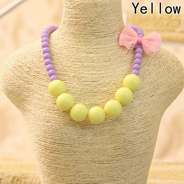 

girls lovely resin pink bow rhinestone baby chunky beads bubblegum necklace kids birthday gifts dress up jewelry, Golden;silver