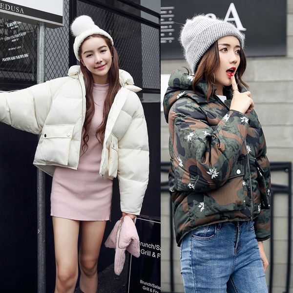 

winter women down cotton coat fashion loose hooded bread outwear, Black
