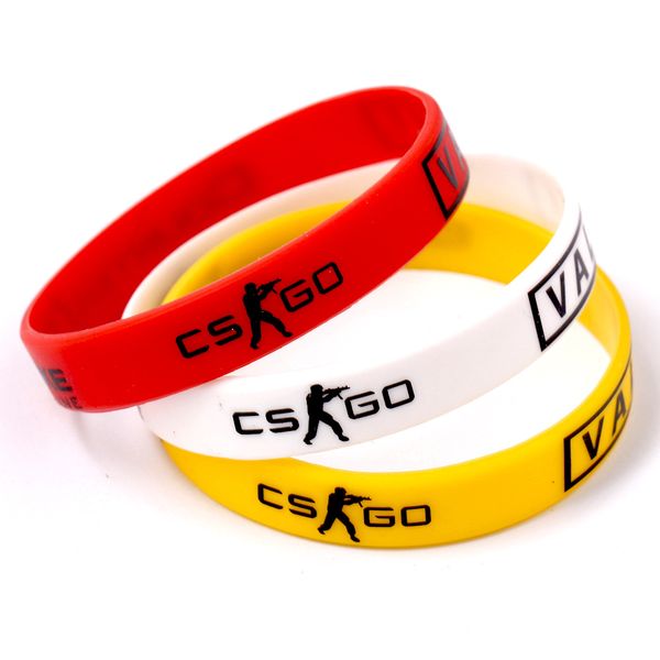 

red yellow white anime games cs go sport male wristband friendship rubber silicone bracelets men jewelry for women friends, Golden;silver