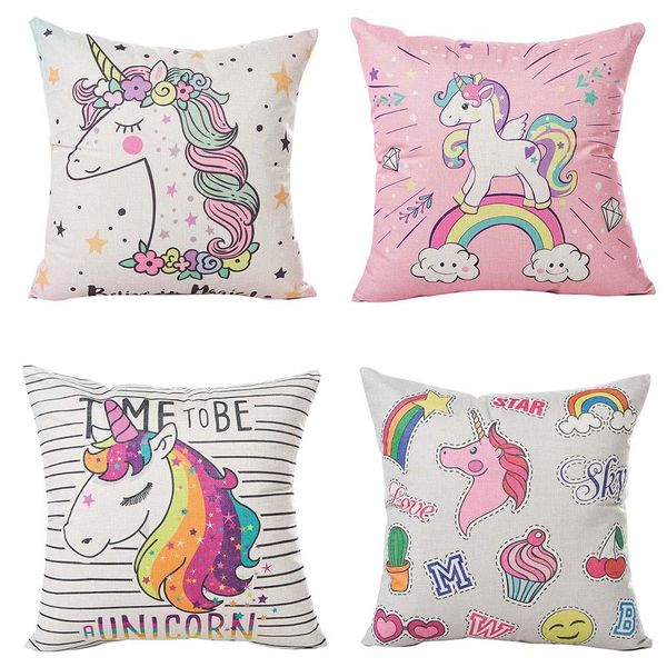 

45x45cm cartoon unicorn pillow case childlike rainbow cute print cushion cover decorative throw pillowcase car sofa home decor