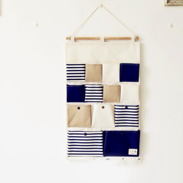 

navy striped 13 pocket cotton hanging bag wall multifunctional waterproof home bathroom kitchen dropshipping