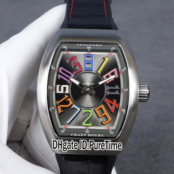Новые сумасшедшие часы 8880 автоматические мужские часы стальные чехол черный циферблат большой цвет чисел маркеров черная кожа с красной линией резиновый pureTime e137a1