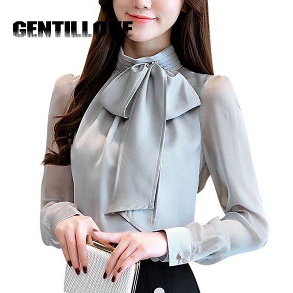 

2020 new spring tunic solid women blouse female long sleeve tunic tie bow shirts office lady turtleneck formal white black shirt