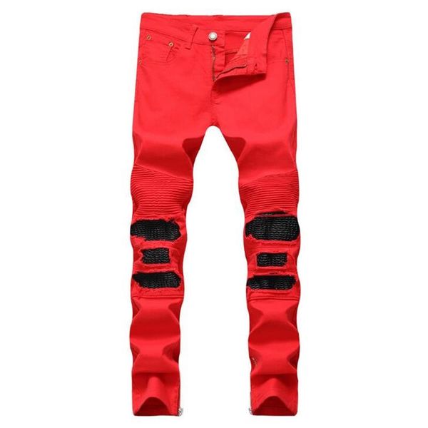 

new men jeans denim pants biker jeans ripped male casual black and red fashion men #6604, Blue