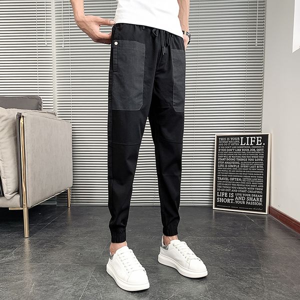 

pants men fashion men clothes 2020 summer slim fit big pockets casual harem pants streetwear thin joggers trousers black