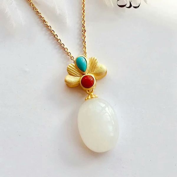 

lanzyo 925 sterling silver natuarl white jasper fine jewelry send necklace pendant women bridal 12*30mm new jcz1230011aghby