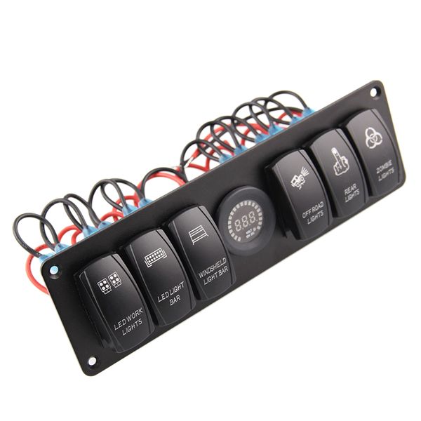 

marine boat rocker switch panel 6 gang waterproof toggle switches w/ digital voltage display