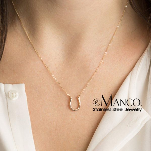 

e-manco trendy stainless steel necklace punk chokers necklaces for women 2019 statement u shape charm necklace, Golden;silver