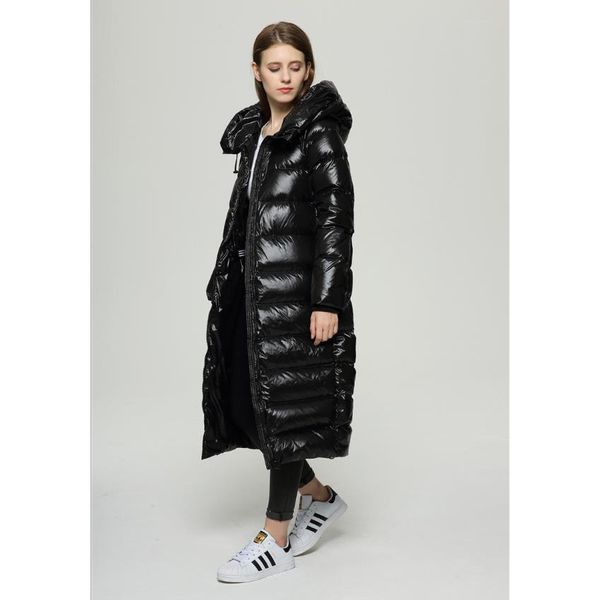 

womens designer down coat parkas fashion solid color thick down womens bright hooded long down parkas luxury keep warm coat quality, Black