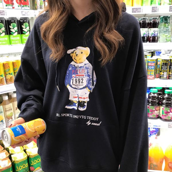 

polo bear polo rl sport 1992 vtg teddy mens designer polo bear hoodie rl fashion sweatshirt new autumn and winter brand letter printedqbdq, Black