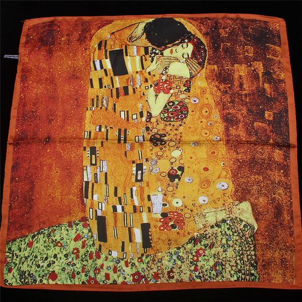 

krim's oil painting kiss silk scarf bandanna women scarf fashion square scarves head neck tie band professional neckerchief c19011001, Blue;gray