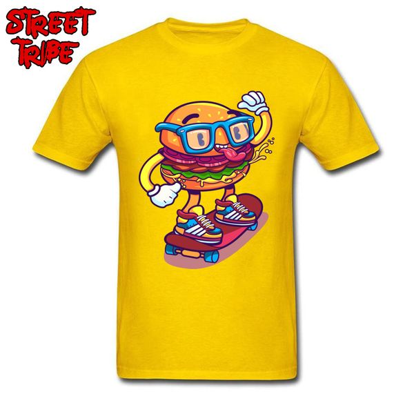 

summer tshirt personalized t shirts men funny t-shirt skater burger print hip hop tees skateboard funky clothes yellow, White;black