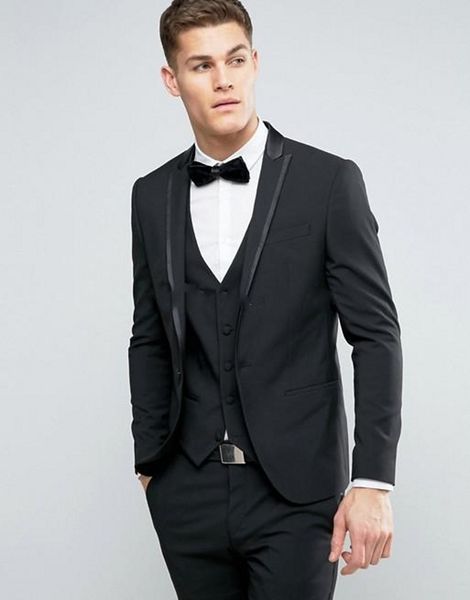 

brand new black groom tuxedos peak lapel groomsmen mens wedding dress style man jacket blazer 3 piece suit(jacket+pants+vest+tie) 837, Black;gray