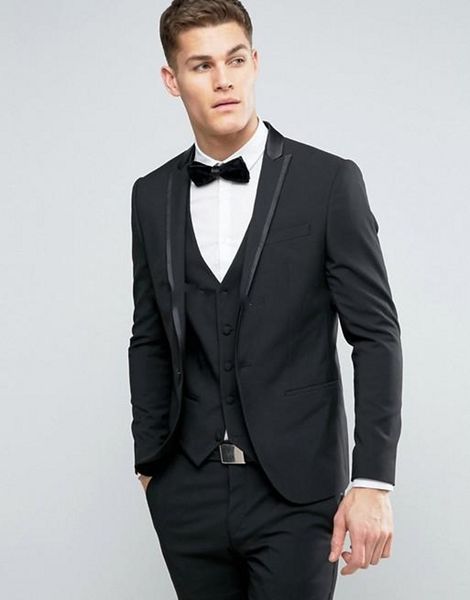 Marca New Black Noivo Smoking pico lapela Groomsmen Mens Wedding Dress Man Estilo Jacket Blazer 3 peça naipe (jaqueta + calça + Vest + empate) 837