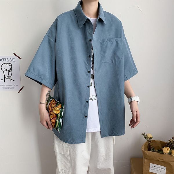 

men shirts korean-style summer short-sleeved shirt men loose thin fashion casual shirt, White;black
