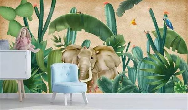 Murais de parede Papel de Parede Tropical Planta Coqueiro Animal Elefante Paisagem 3d Papel De Parede De Animal Decoração De Interiores Papel De Parede