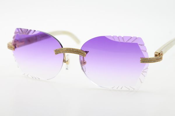 

wholesale big stones glasses white genuine natural horn 3524012 rimless sunglasses high end glasses cat eye carved lens new, White;black