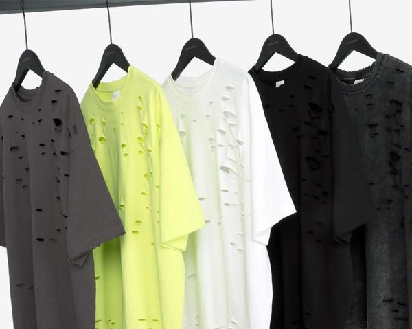 

отверстия мужские дизайнерские футболки повседневная улица сплошной цвет свободные короткие рукава круглый вырез футболки мода мужские тройн, White;black