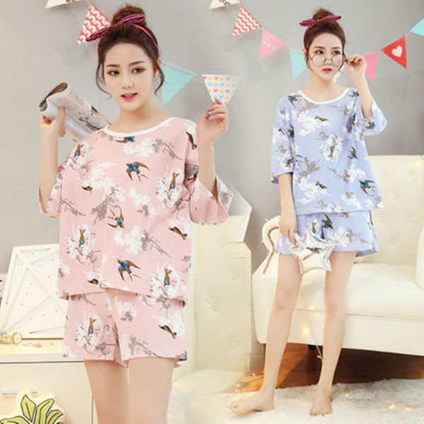 

na si zhai goods] summer korean-style short sleeve women's pajamas summer thin loose casual homewear set