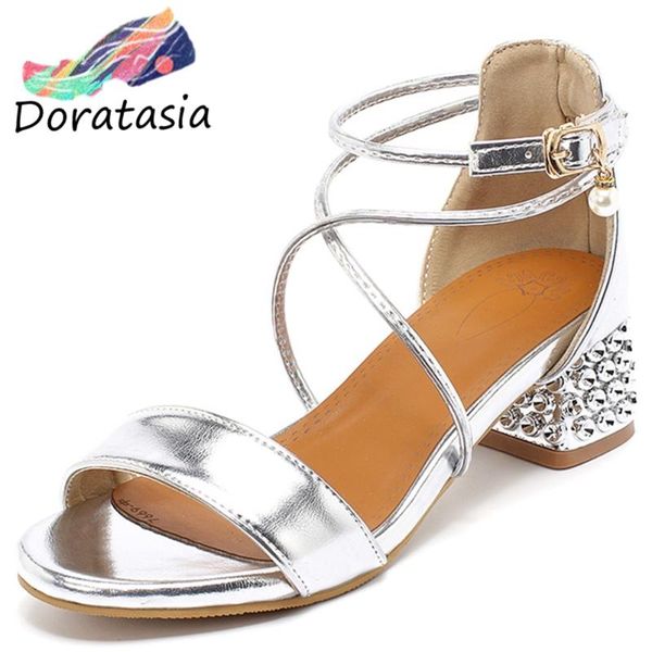 

doratasia female golden sandlas open toe zipper pearl high heels sandals women leisure consise shoes woman, Black