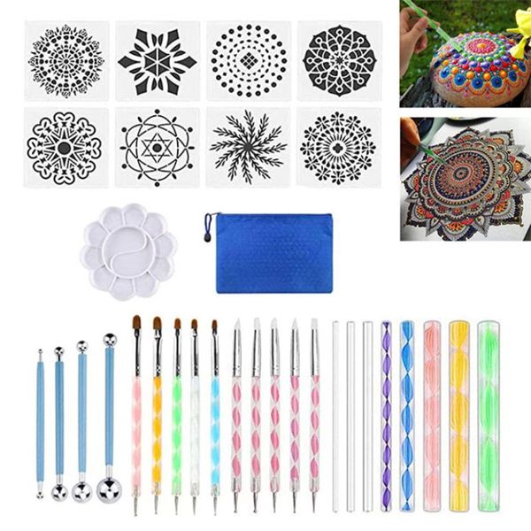 

32pcs mandala dotting tools painting pen brushes stencil paint tray for pottery 95