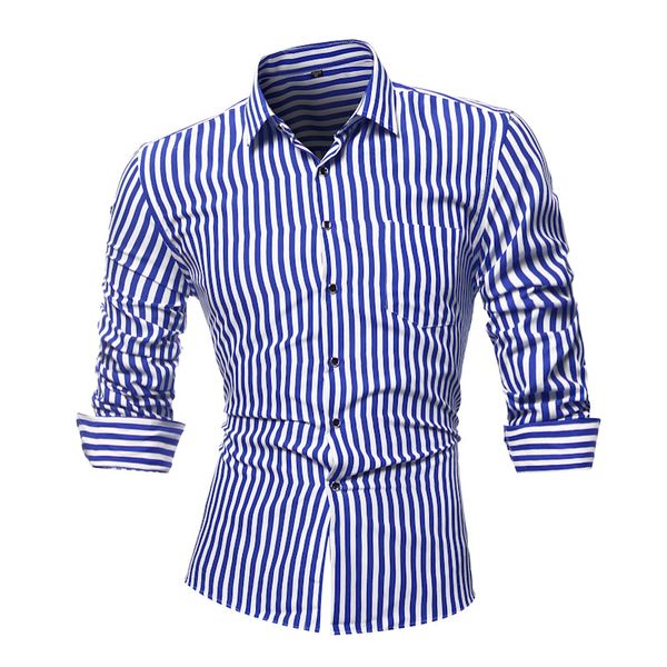 

Mens Long Sleeve Shirts 3 Colors Striped Turn Down Collar Single Breasted Slim Fit Casual Shirt for Male M - 4XL