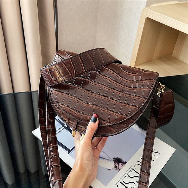 

women crossbody bag fashion crocodile semicircle saddle bags pu leather shoulder bags for female handbags designer bolsas