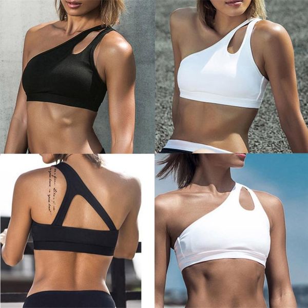

2018 new yoga women one shoulder hollow sports yoga short vest woman clothing sleeveless running vest quick dry white black