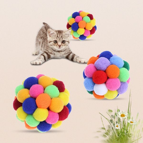

cat toys interactive colorful handmade bells bouncy ball built-in catnip pet kitten play chewing rattle scratch toy traning products