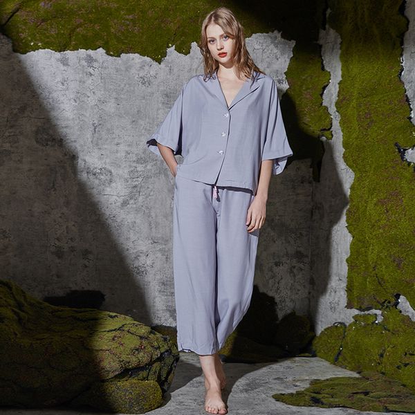 

spring and summer new pajamas modal loose casual home service two-piece suit pijamas feminino plus size sleepwear home clothes, Black;red