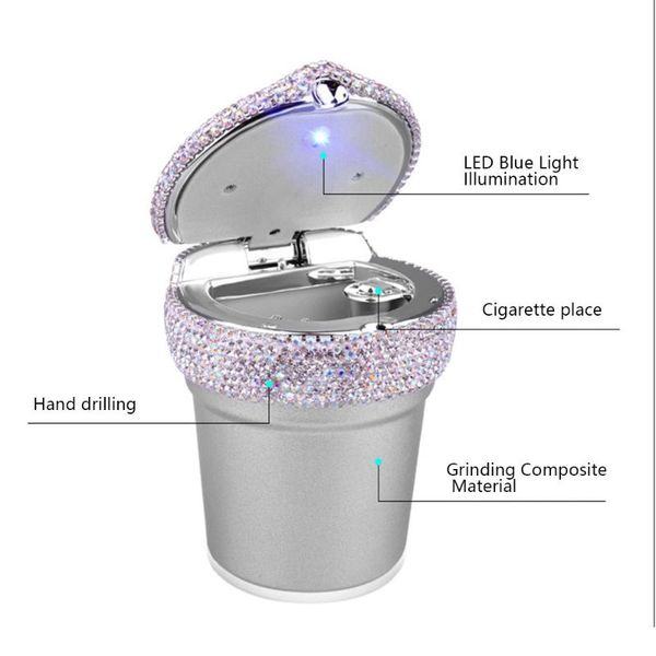 

car ashtray led light portable luxury crystal diamond ash tray ashtray storage cup auto car truck for girls woman