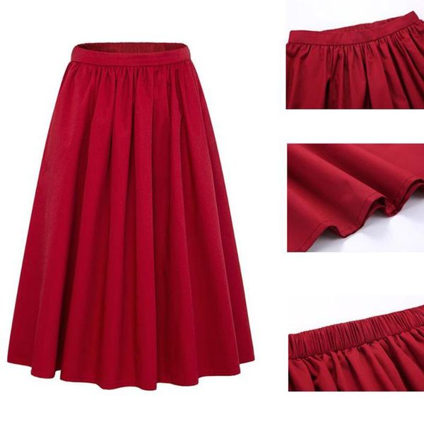 

summer autumn high waist pleated skirts womens red wedding party long midi skirts office lady wear to work skirt faldas saia, Black