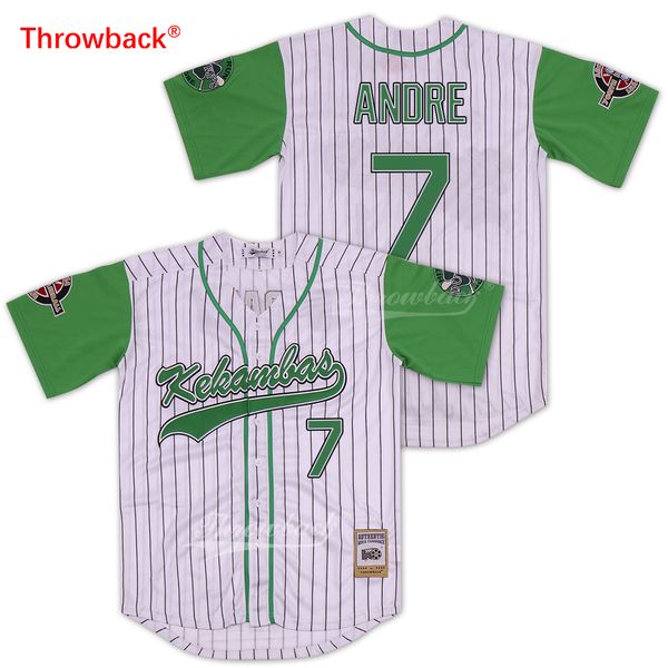

Men's Andre #7 Kekambas Pinstriped Baseball Jersey ARCHA and Duffy's Patches Movie Jerseys Hardball Embroidery Free shipping