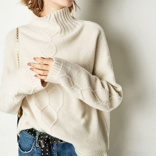 

new sweater neck twisted turtle neck beating woman loose and lazy organization jacket woman mole, Black