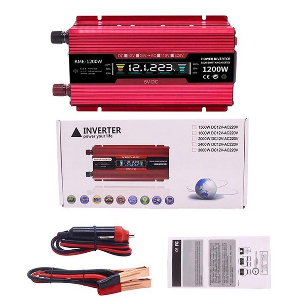 

car solar inverter dc 12v 24v to ac 220v 1200w/2000w auto inverter voltage transformer converter with lcd digital display