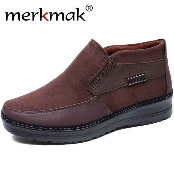 

merkmak warm snow boots men winter casual walking shoes cotton fabric size 37-50 male comforatble fur ankle boots, Black