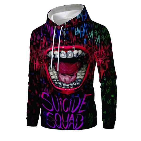 

mens designer poker pattern clown 3d digital printing fashionable sweater with cap and pocket, Black