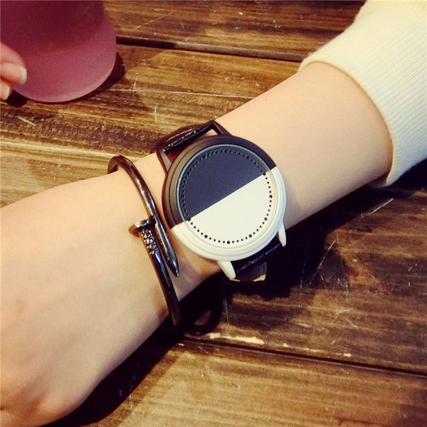 

lovers wrist watch genuine leather belt digital watch cool led touch screen watches couple hour gift for men boy clock, Slivery;brown