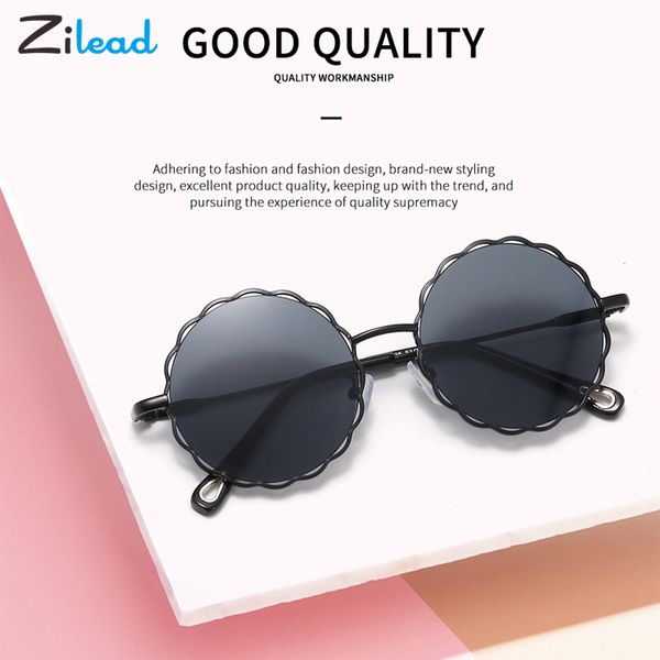 

zilead lace fashion round frame sunglasses for boys and girls children uv400 comfortable lovely metal frame light sunglasses, White;black