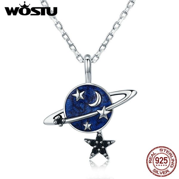 

wostu design real 925 sterling silver planet pendant necklace for girl women luxury silver jewelry original gift cqn230