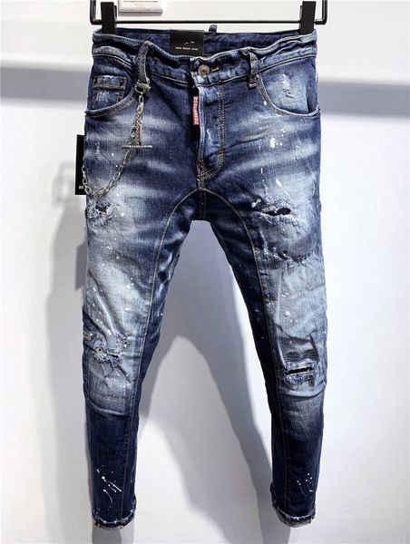 

novel teez ss20 d2 brand designer men denim biker jeans embroidery pants fashion holes trousers italy size 44-54 a363, Blue