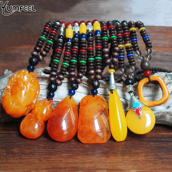 

yumfeel bohemian orange yellow synthetic stone necklace women men long beads chain pendants & necklace jewelry gifts, Silver