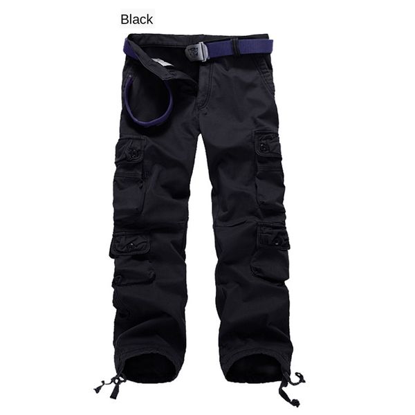 

mens designer washed tooling multi-bag casual large size pants, Black
