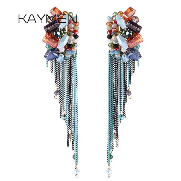 

new unique design various crystals beads weaving with copper chains tassels earrings women's statement dangle drop earrings, Silver